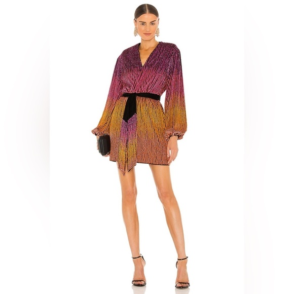 RETROFETE GABRIELLE SEQUIN OMBRE ROBE MINI DRESS WITH SLEEVES SIZE XL - Picture 4 of 16